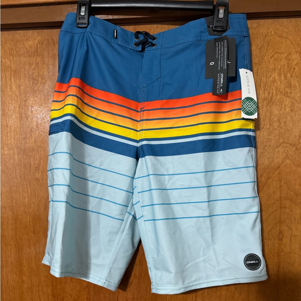 O'Neill Hyperfreak Performance Men's 30" Blue & Orange Stripe Board Shorts - New